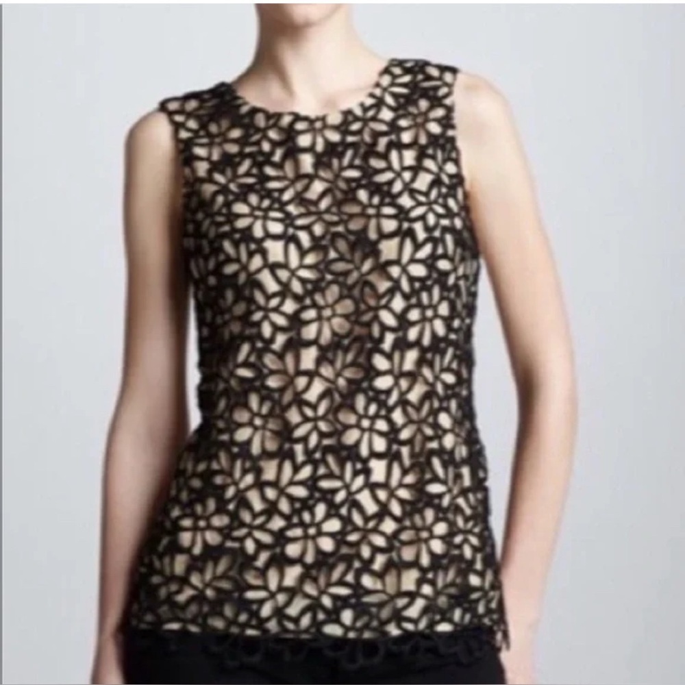 Nieman Marcus Elegant Silk Blend Black Floral Lace Women's Top.   Size-X-Small